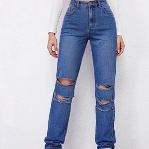 High waisted straight jeans.